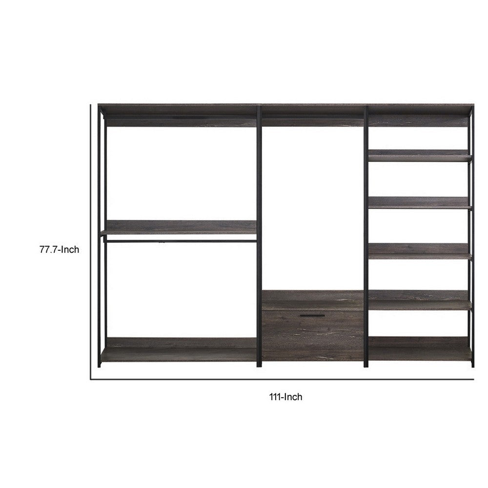 Gin Modular Closet System 8 Shelves 3 Hanging Rods Black Metal BM330093