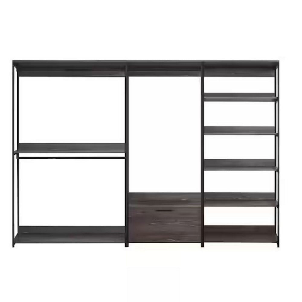Gin Modular Closet System, 8 Shelves, 3 Hanging Rods, Black Metal