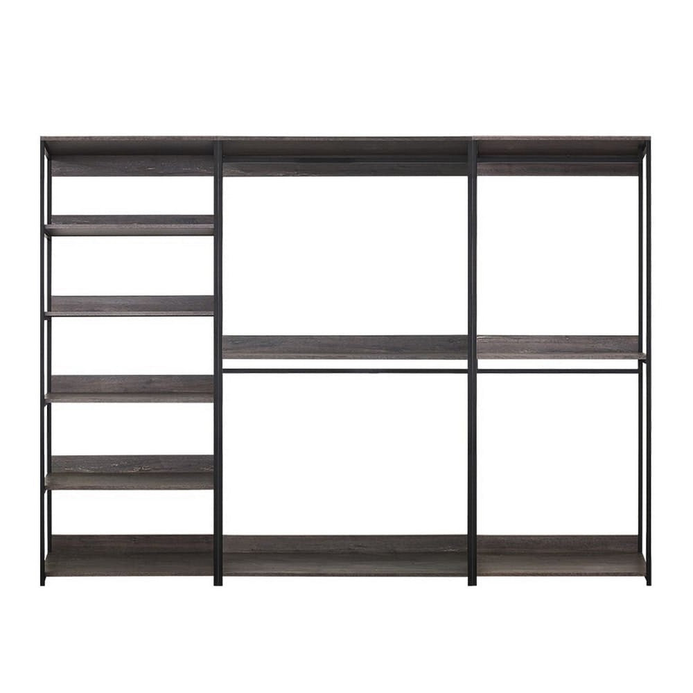 Gin Modular Closet System 9 Shelves 4 Hanging Rods Black Metal BM330094