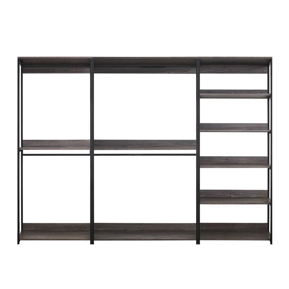 Gin Modular Closet System, 9 Shelves, 4 Hanging Rods, Black Metal
