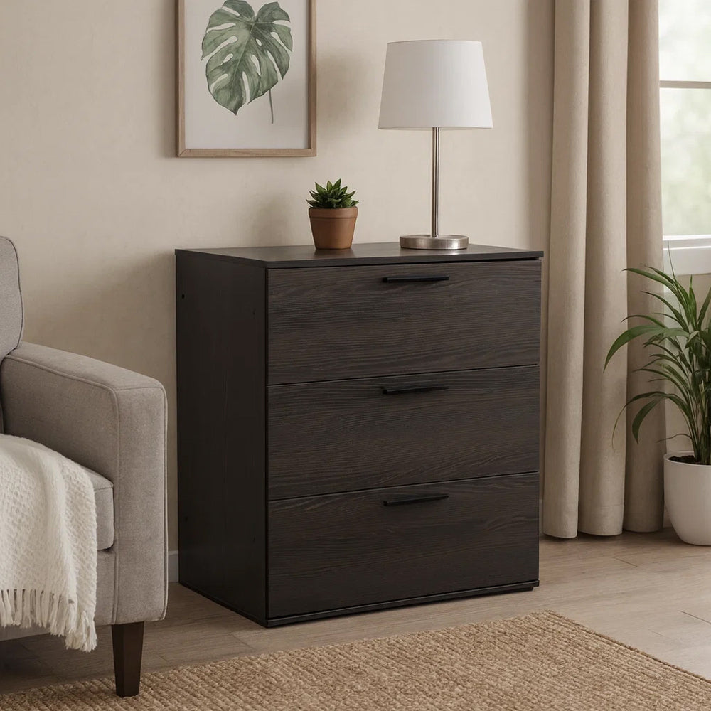 Moru Modular Jumbo Chest, 3 Drawers, Espresso Brown Wood Grain Details