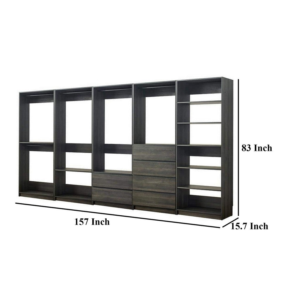 Dee Modular Closet System 12 Shelf 5 Hanging Rods Gray Wood Finish BM330097