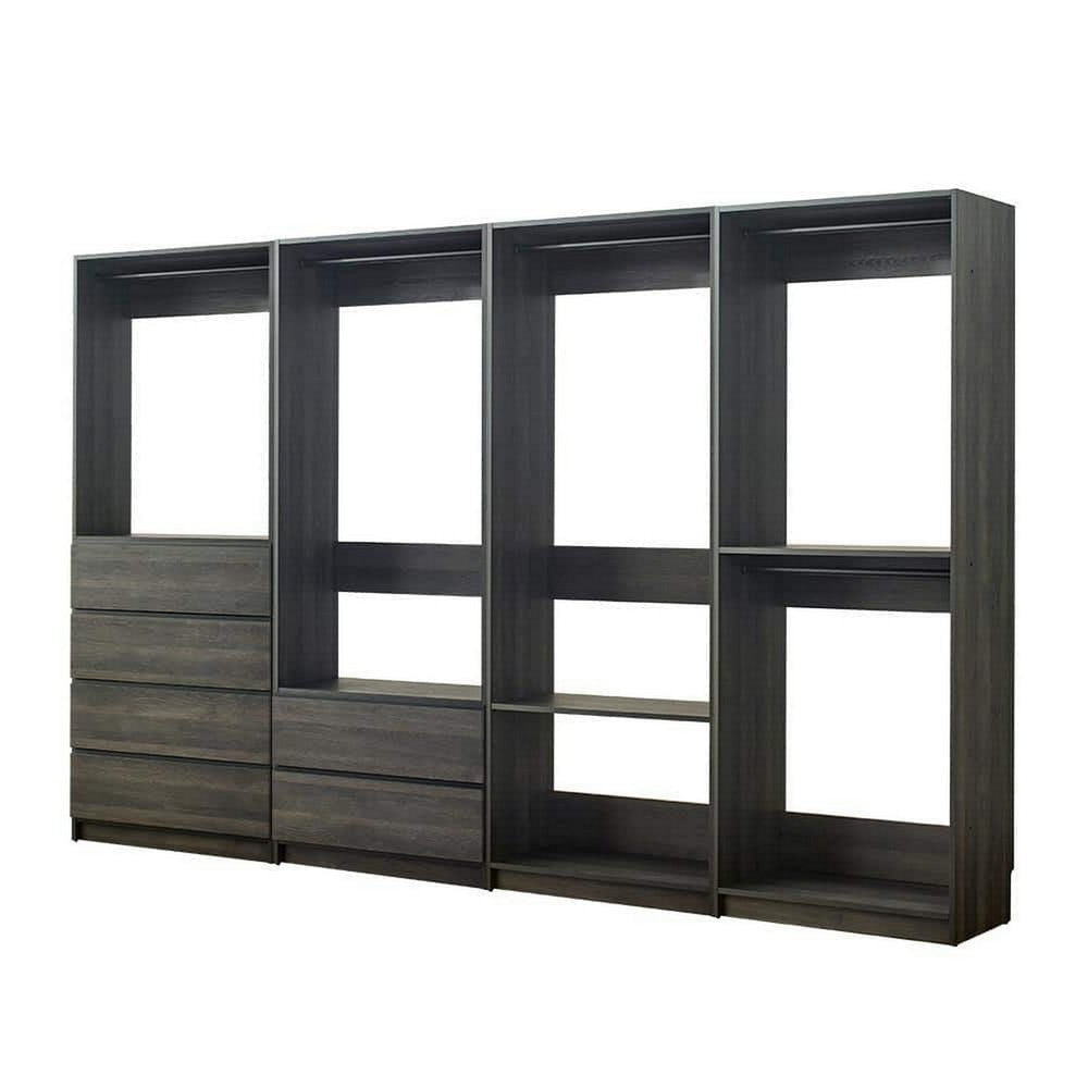 Dee Modular Closet System 6 Shelves 5 Hanging Rods Gray Wood Finish BM330098
