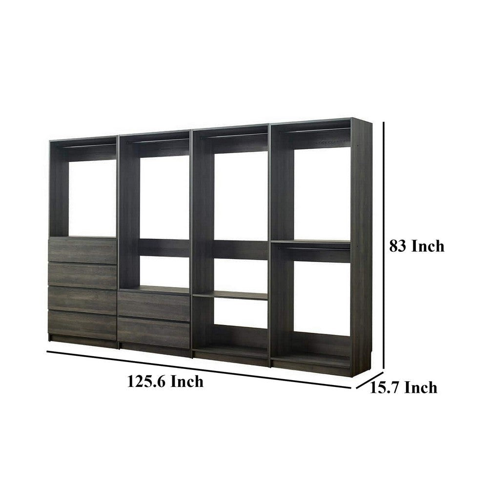 Dee Modular Closet System 6 Shelves 5 Hanging Rods Gray Wood Finish BM330098