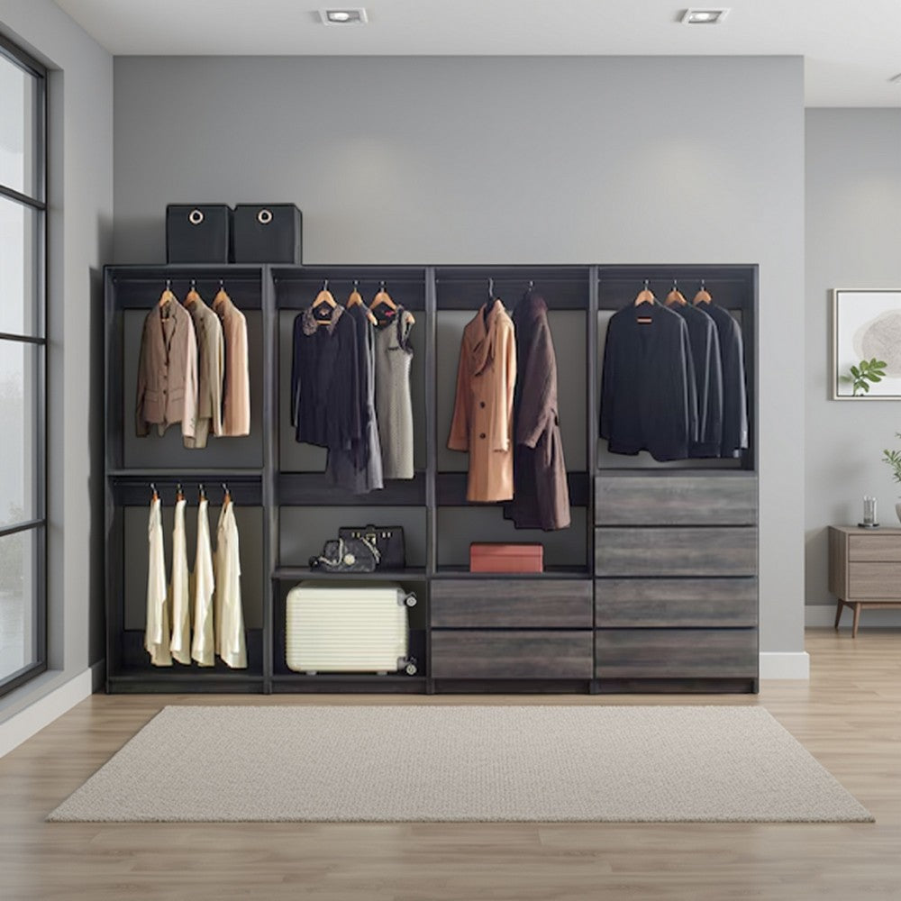 Dee Modular Closet System, 6 Shelves, 5 Hanging Rods, Gray Wood Finish