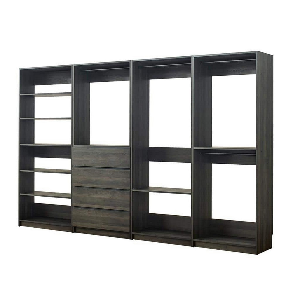 Dee Modular Closet System 11 Shelf 4 Hanging Rods Gray Wood Finish BM330099