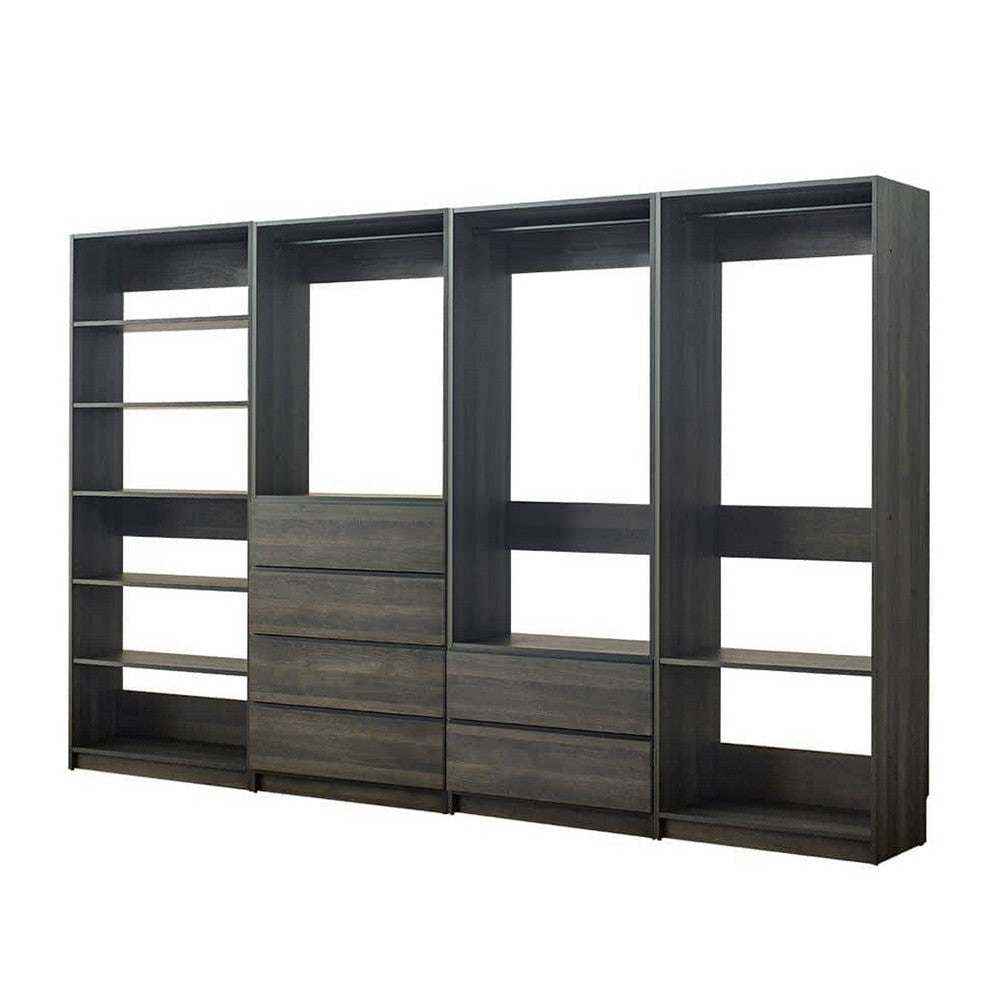 Dee Modular Closet System 10 Shelf 3 Hanging Rods Gray Wood Finish BM330100