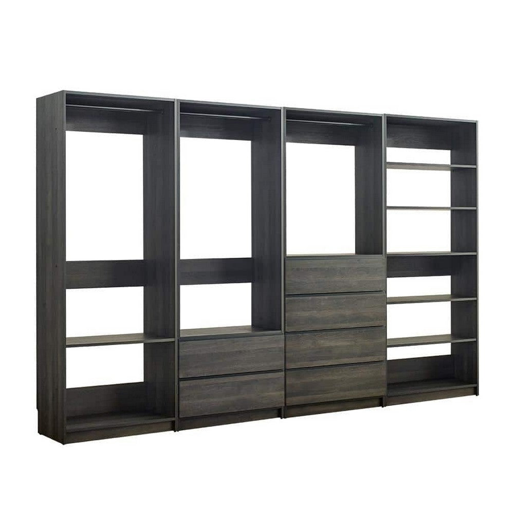 Dee Modular Closet System, 10 Shelf, 3 Hanging Rods, Gray Wood Finish