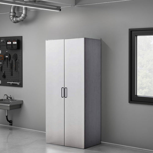 Asti Garage Garage Wall Storage Cabinet, 79 Inch, Gray Metallic Finish