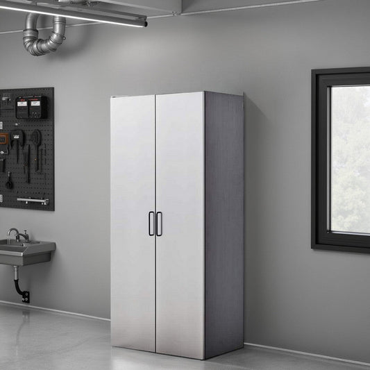 Asti Garage Garage Wall Storage Cabinet, 79 Inch, Gray Metallic Finish