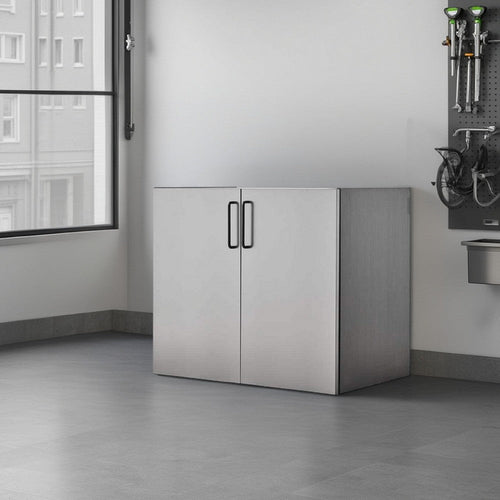 Asti Garage Wall Storage Cabinet, 32 Inch, 2 Doors, Gray Metallic