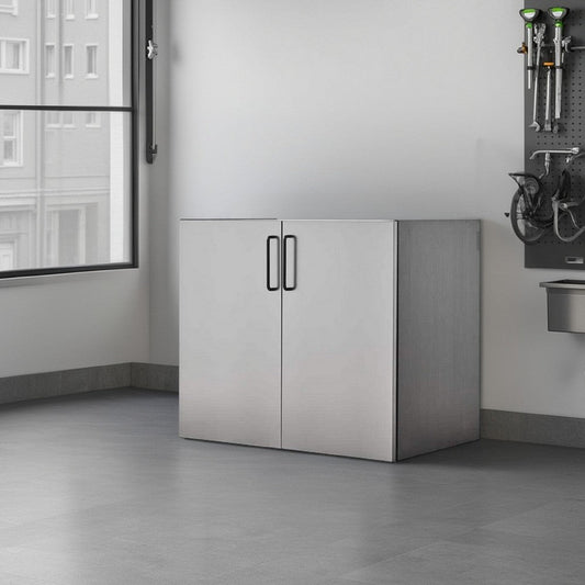 Asti Garage Wall Storage Cabinet, 32 Inch, 2 Doors, Gray Metallic
