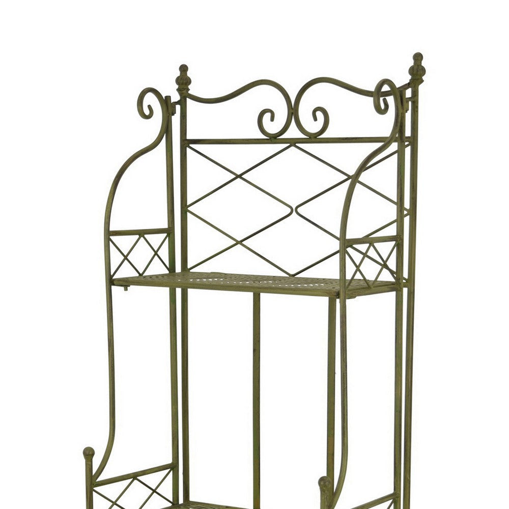 Monty Plant Stand 3 Tier Shelves Classic Scrolled Green Metal 44 Inch BM330106
