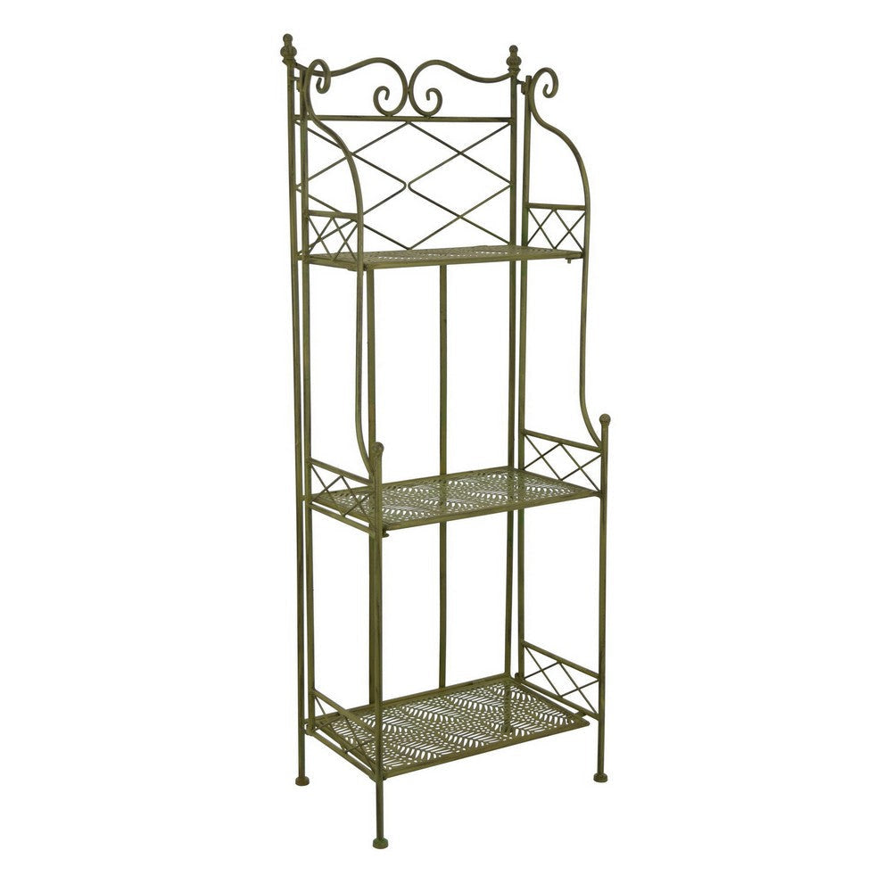 Monty Plant Stand, 3 Tier Shelves Classic Scrolled Green Metal 44 Inch