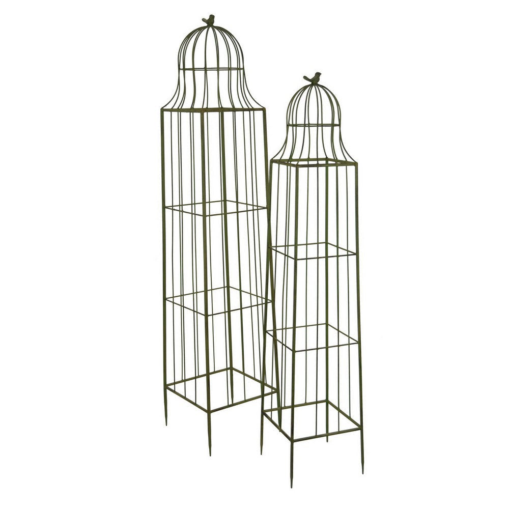 Meryl Plant Trellis Set of 2 Garden Tall Cage Design Green Metal