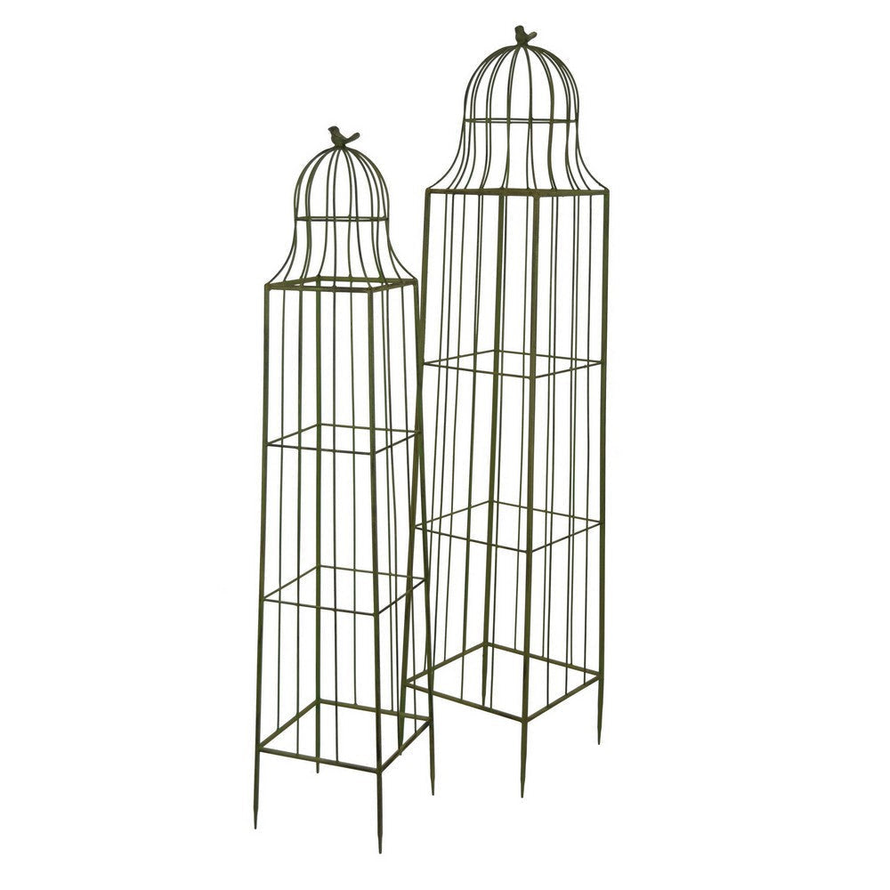 Meryl Plant Trellis Set of 2, Garden Tall Cage Design, Green Metal