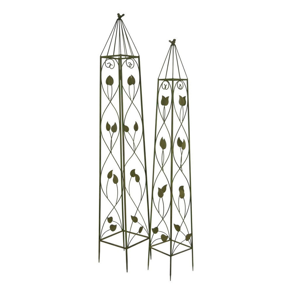 Kanye Garden Trellis Set of 2 Leaf Details Vertical Plant Green Metal