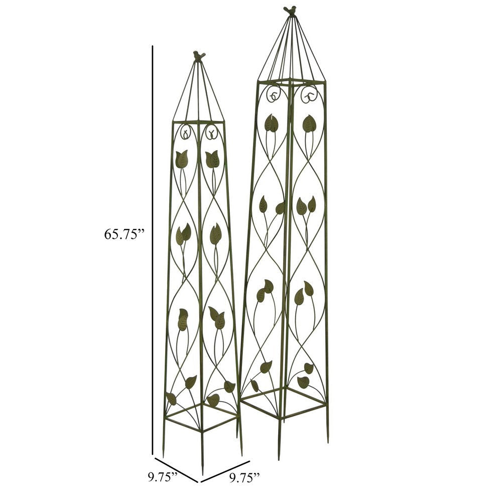 Kanye Garden Trellis Set of 2 Leaf Details Vertical Plant Green Metal