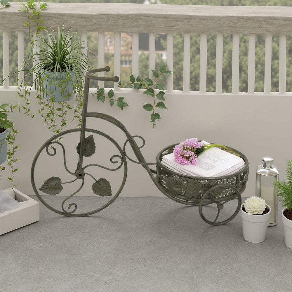 Covey Accent Plant Stand Tricycle | 2 Round Pots | Green Metal 21"
