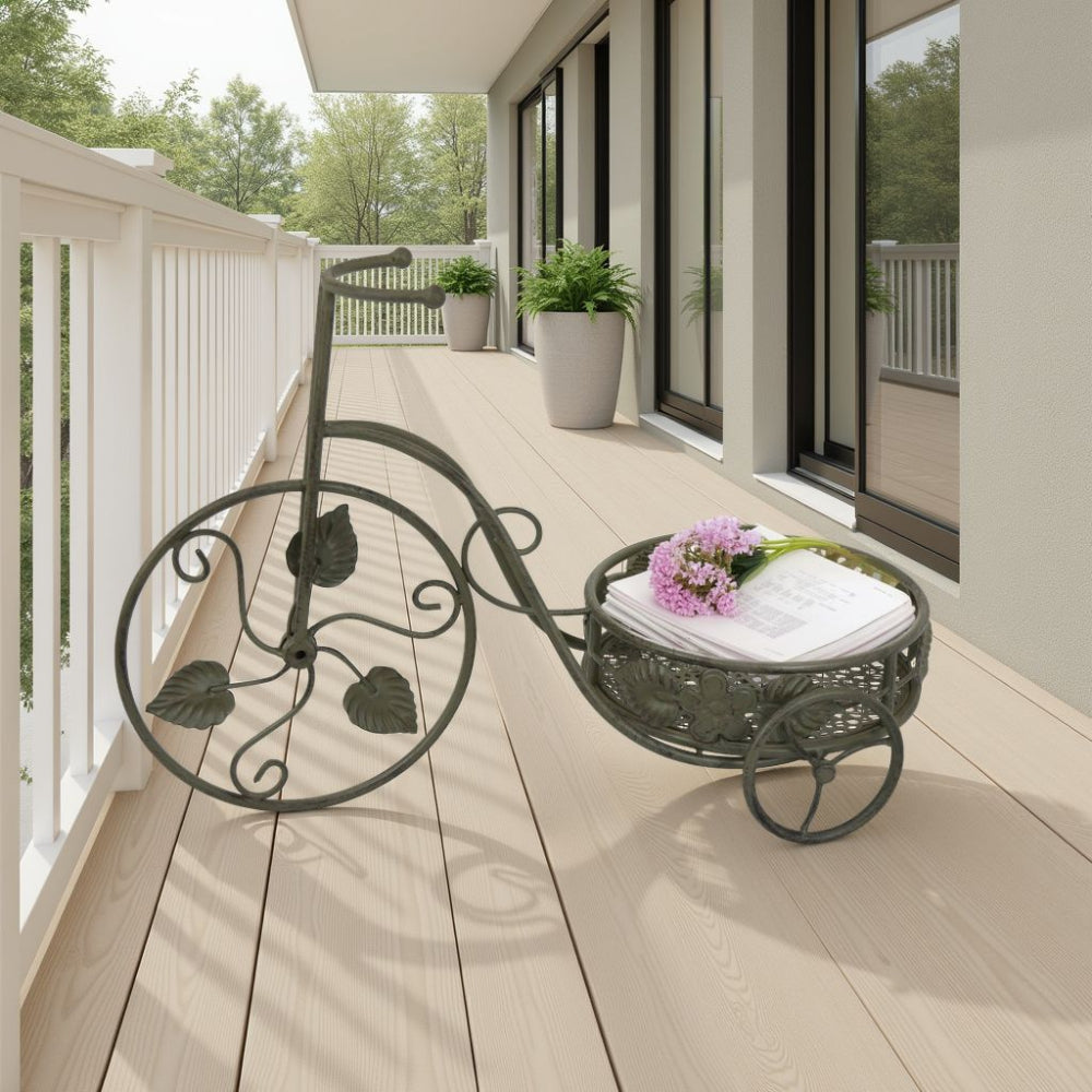 Covey Accent Plant Stand Tricycle | 2 Round Pots | Green Metal 21’’ BM330120