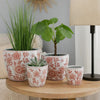 Kerry Accent Planter Pot Set of 4, Pink Floral Pattern, White Ceramic