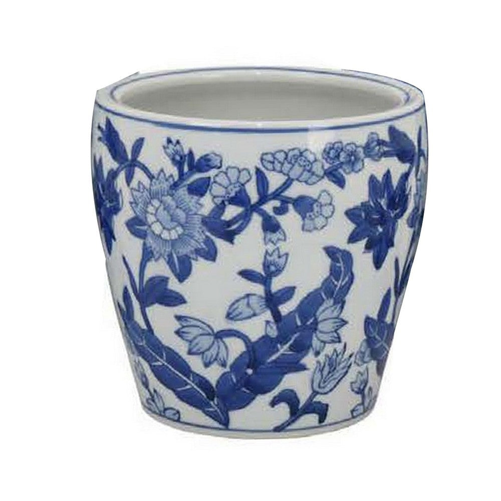 Kerry Accent Planter Pot Set of 4 Blue Floral Pottery White Ceramic