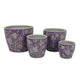 Kerry Accent Planter Pot Set of 4, Purple Floral Pattern White Ceramic