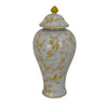 Chris Lidded Accent Jar Yellow Bird and Floral White Ceramic 20 Inch