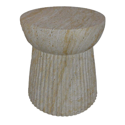 Archi Plant Stand Table, Fluted Design Marbled White Resin 17 Inch