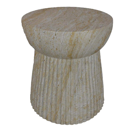 Archi Plant Stand Table, Fluted Design Marbled White Resin 17 Inch