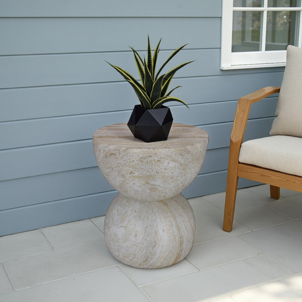 Archi Plant Stand Table, Rounded Design Marbled White Resin 18 Inch