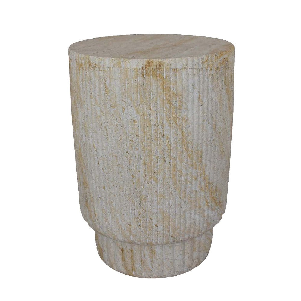 Archi Plant Stand Table, Fluted Surface, Marbled White Resin 18 Inch