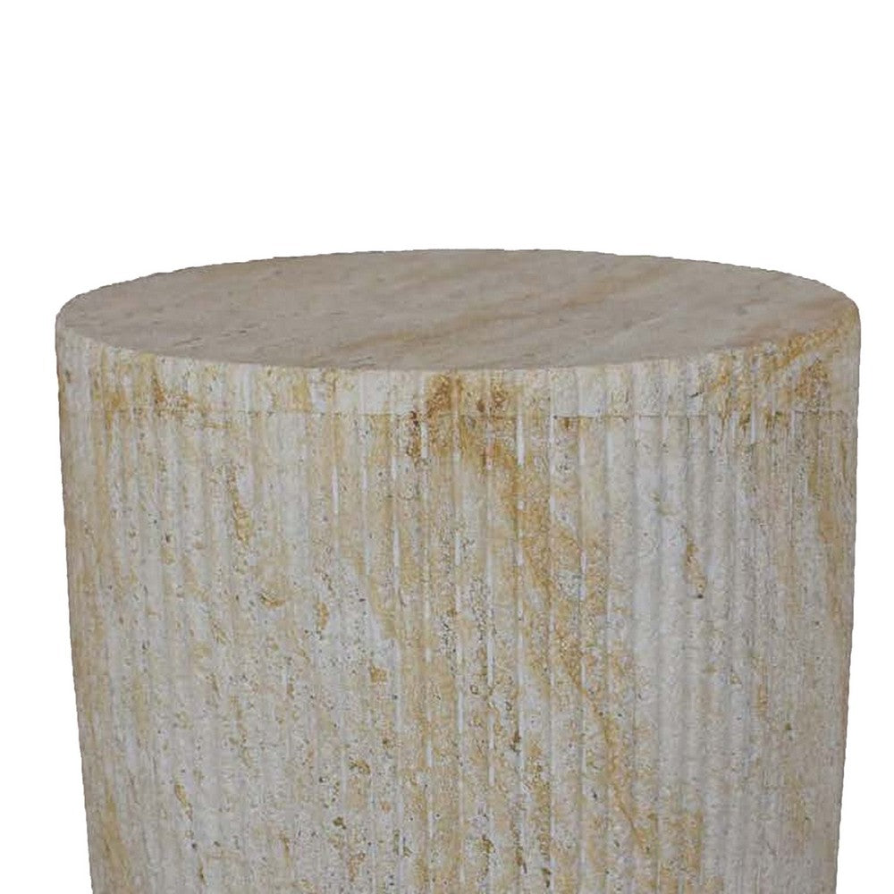 Archi Plant Stand Table, Fluted Surface, Marbled White Resin 18 Inch