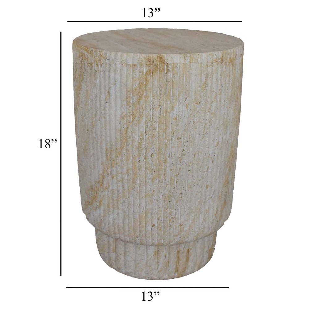 Archi Plant Stand Table, Fluted Surface, Marbled White Resin 18 Inch