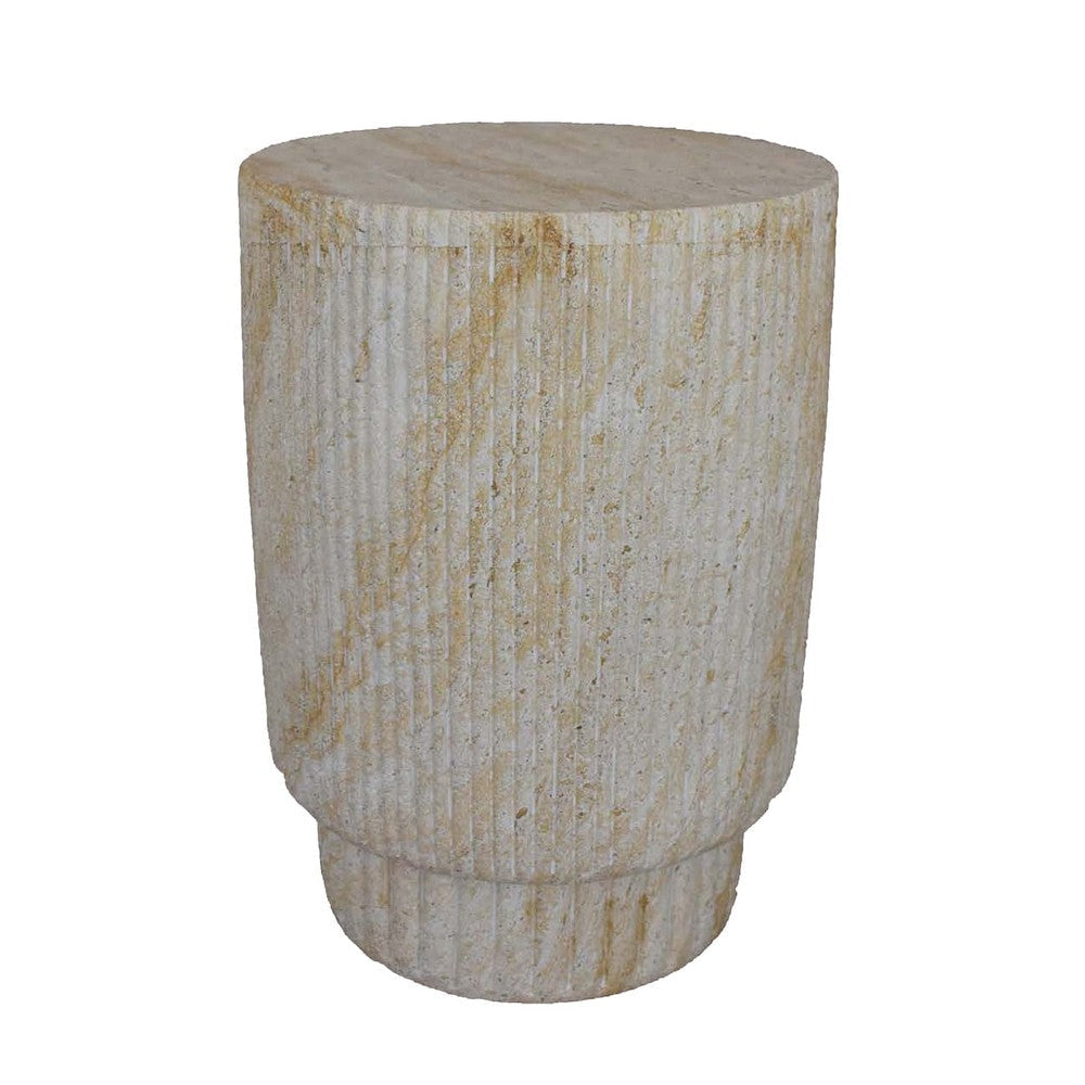 Archi Plant Stand Table, Fluted Surface, Marbled White Resin 18 Inch