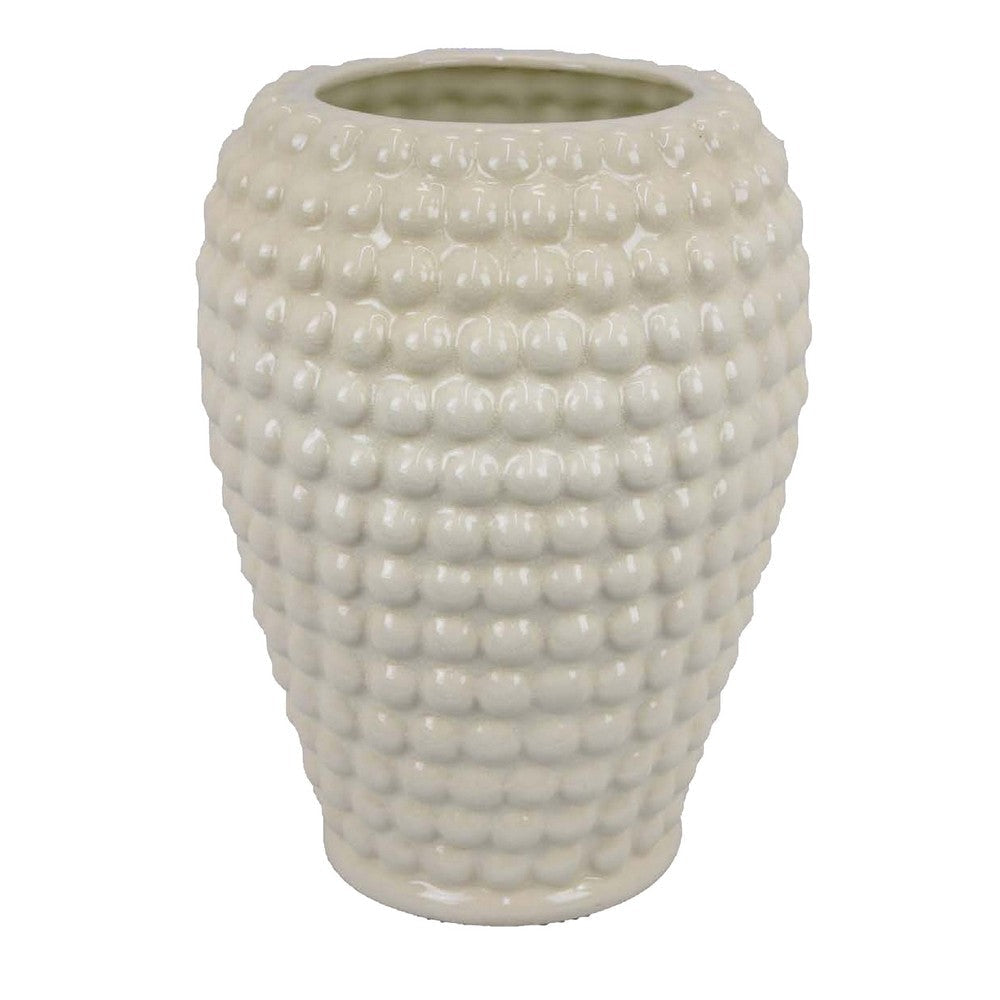 Rozie Round Vase with Bubble Texture Design White Ceramic 15 Inch BM330143