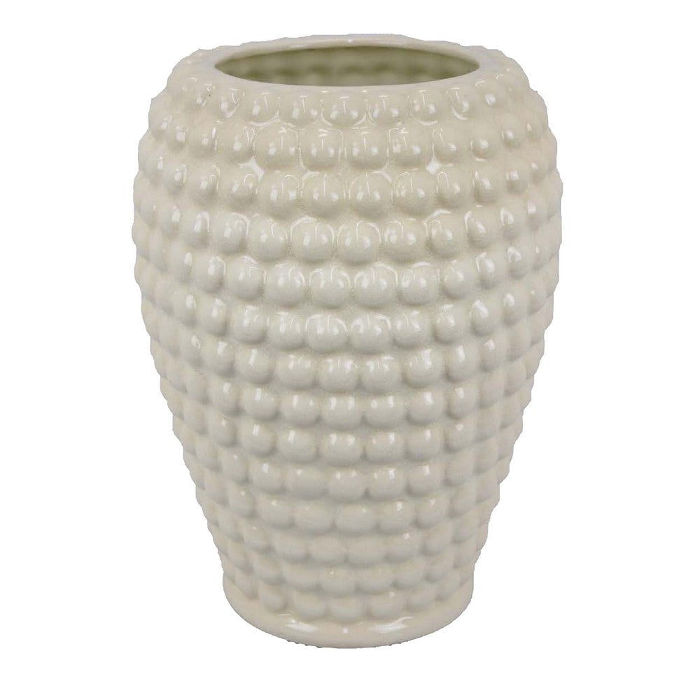 Rozie Round Vase with Bubble Texture Design, White Ceramic 15 Inch