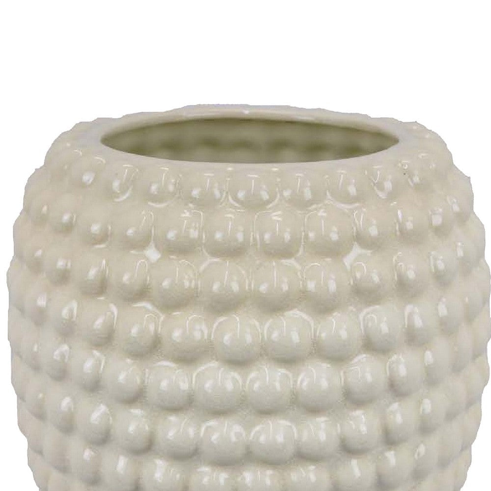 Rozie Round Vase with Bubble Texture Design White Ceramic 15 Inch BM330143