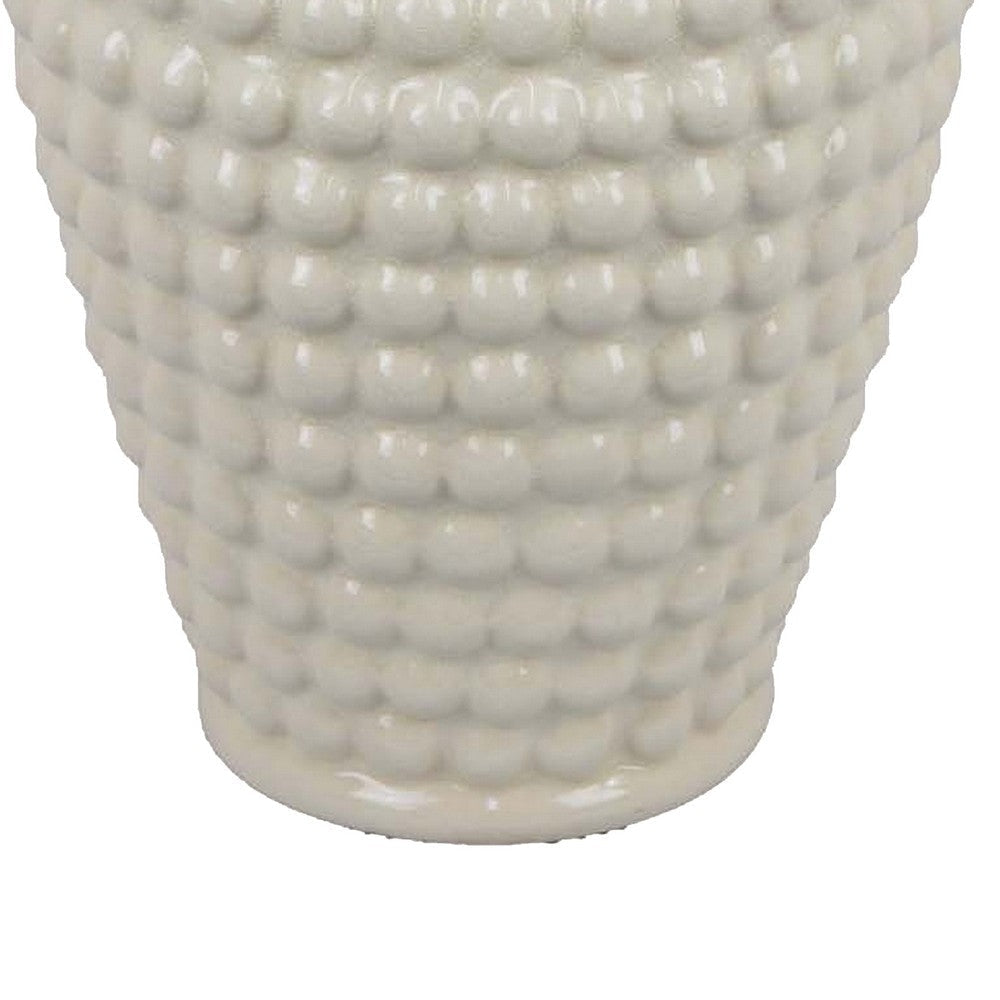 Rozie Round Vase with Bubble Texture Design White Ceramic 15 Inch BM330143