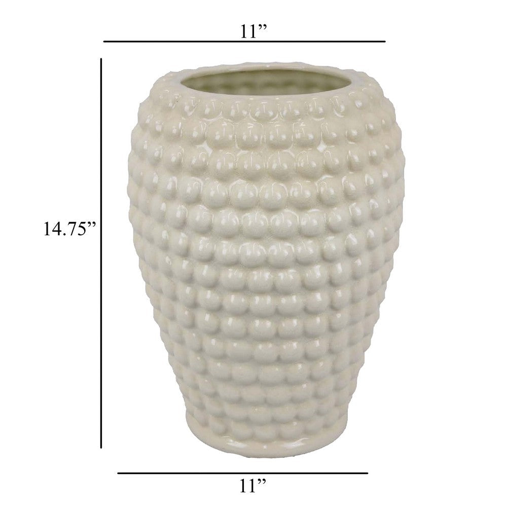 Rozie Round Vase with Bubble Texture Design White Ceramic 15 Inch BM330143