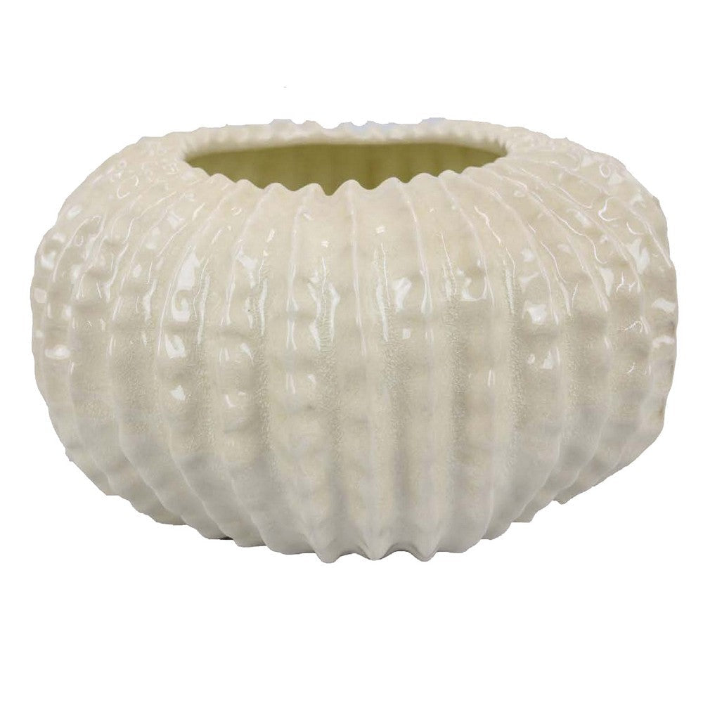 Harry Round Planter with Textured Design Glossy White Ceramic 13 Inch BM330144