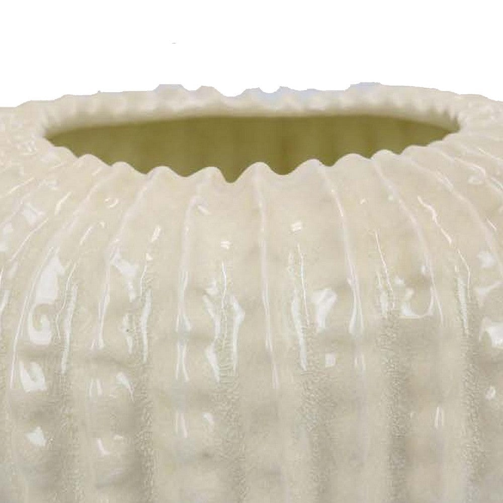 Harry Round Planter with Textured Design Glossy White Ceramic 13 Inch BM330144