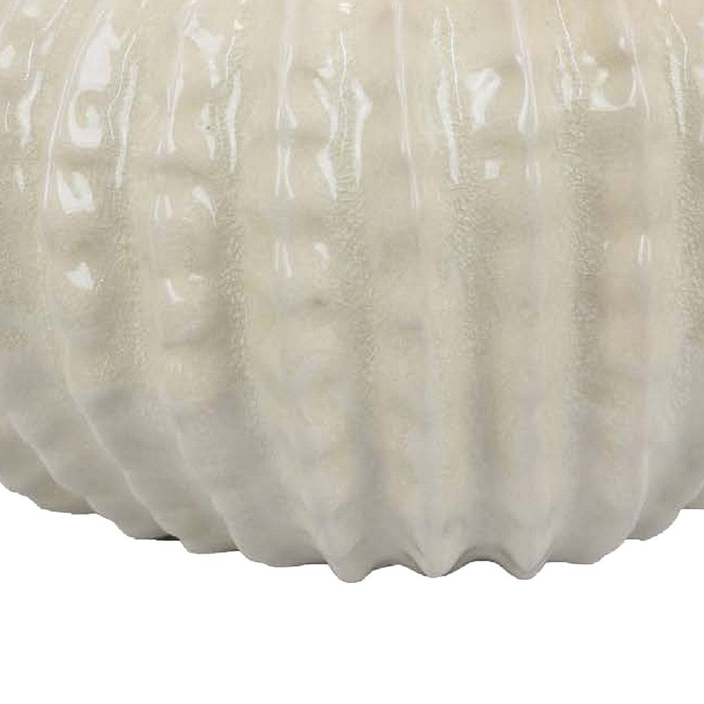 Harry Round Planter with Textured Design Glossy White Ceramic 13 Inch BM330144