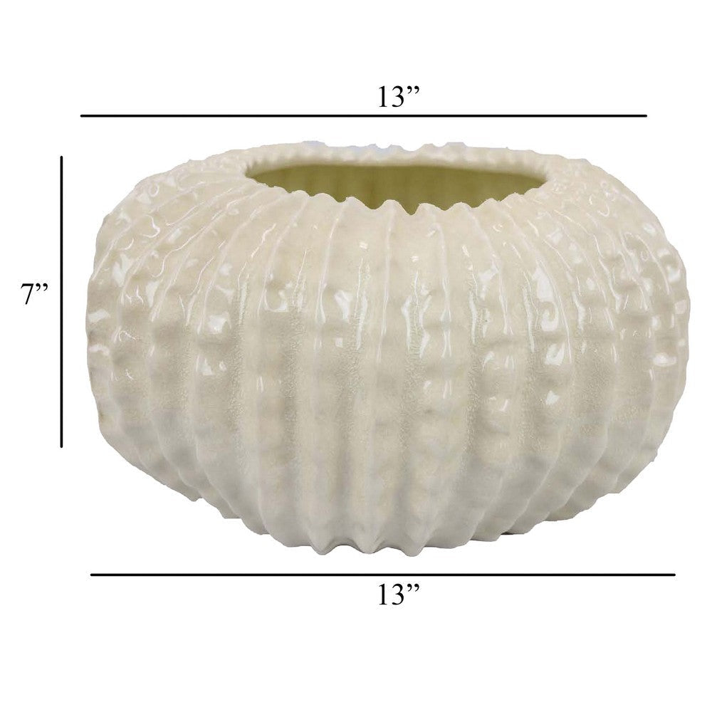 Harry Round Planter with Textured Design Glossy White Ceramic 13 Inch BM330144