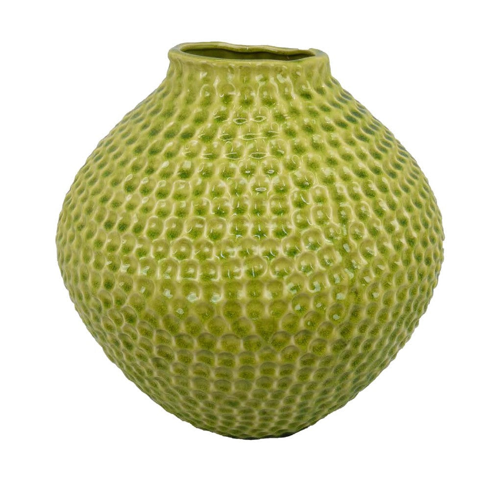 Evans Accent Vase Embossed Textured Surface Green Ceramic 14 Inch