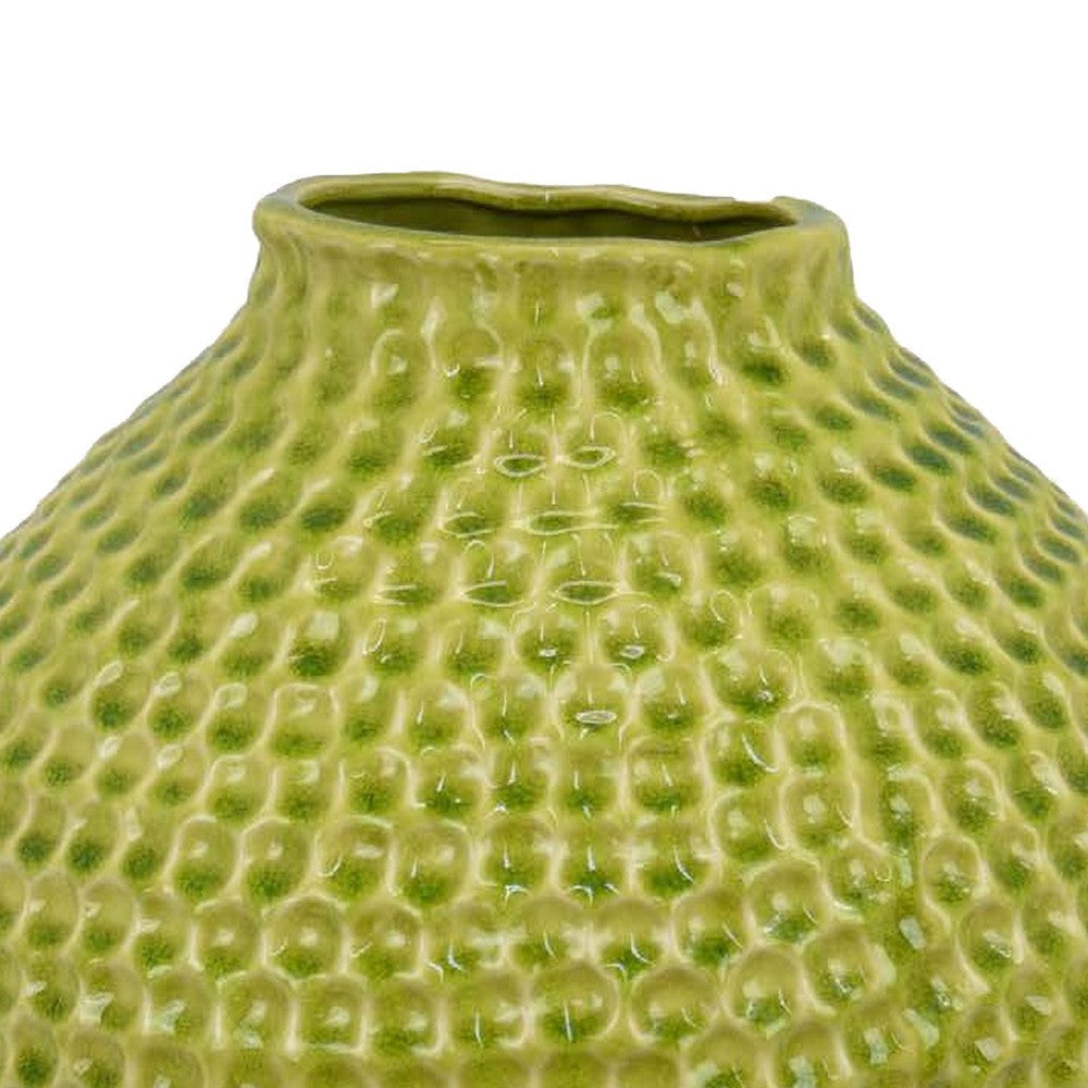 Evans Accent Vase Embossed Textured Surface Green Ceramic 14 Inch