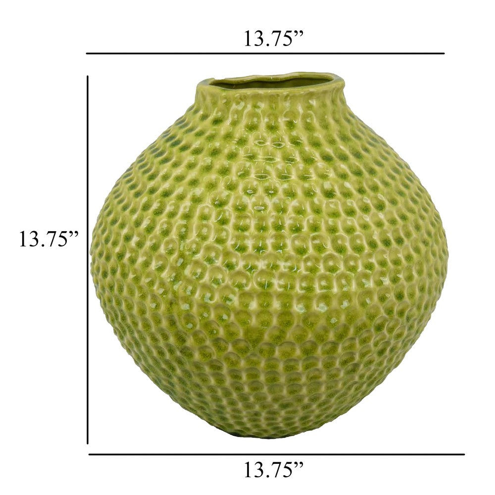 Evans Accent Vase Embossed Textured Surface Green Ceramic 14 Inch