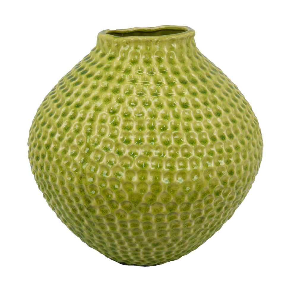 Evans Accent Vase, Embossed Textured Surface, Green Ceramic 14 Inch