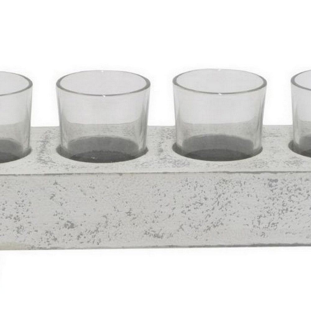 Cabo Accent Vase with 4 Glass Pots Wood Legs Gray Ceramic 15 Inch BM330146