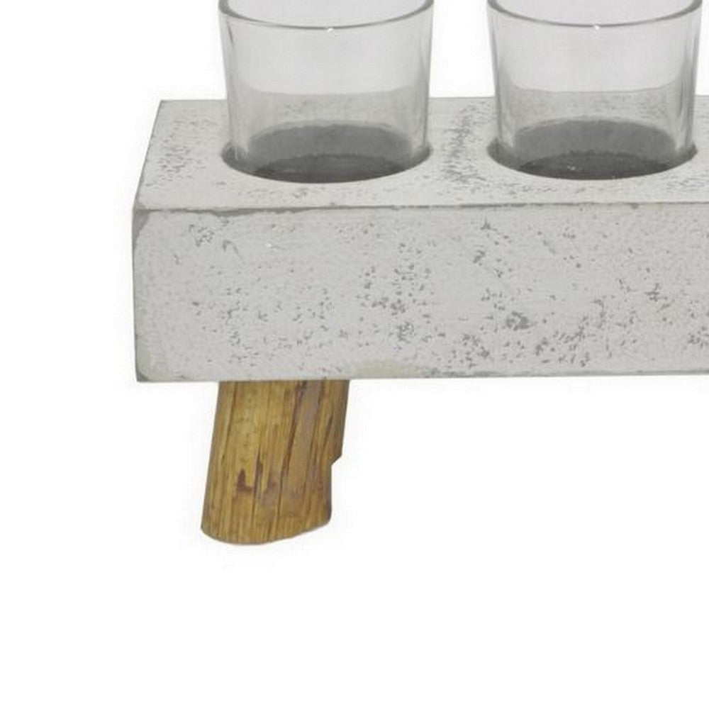 Cabo Accent Vase with 4 Glass Pots Wood Legs Gray Ceramic 15 Inch BM330146